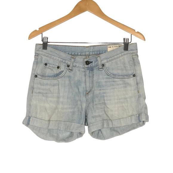 Rag & Bone Cutoff Jean Shorts Mid Rise Cuffed Stonewashed Denim Cliff Blue 26 - Picture 1 of 5